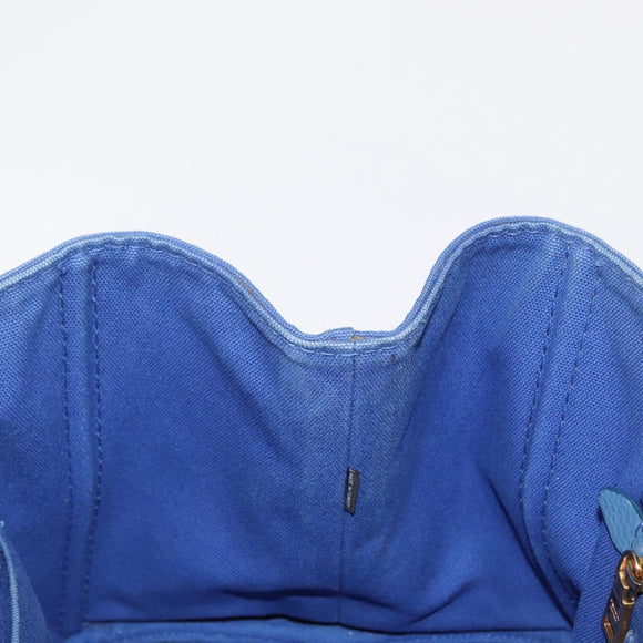 PRADA Canapa MM Hand Bag Canvas Blue Gold Auth 162140