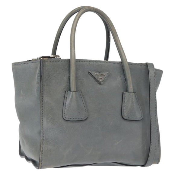 PRADA Hand Bag Safiano leather 2way Gray Silver Auth 162141