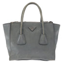 PRADA Hand Bag Safiano leather 2way Gray Silver Auth 162141-13