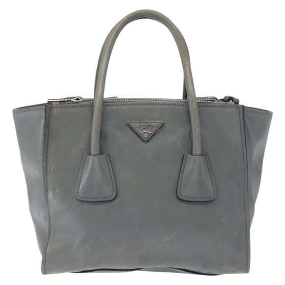 PRADA Hand Bag Safiano leather 2way Gray Silver Auth 162141