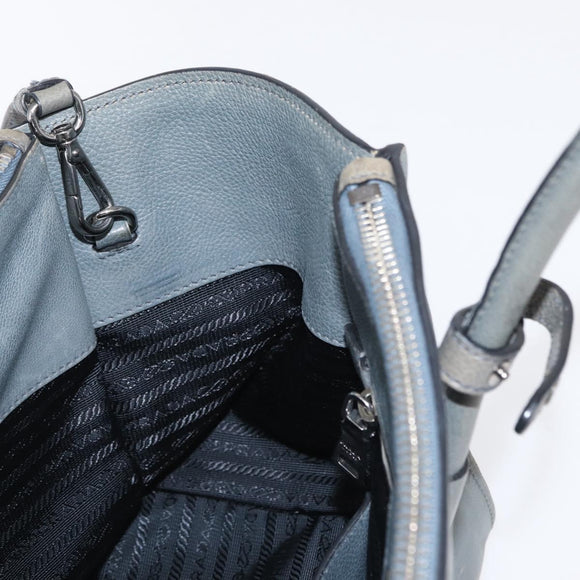 PRADA Hand Bag Safiano leather 2way Gray Silver Auth 162141