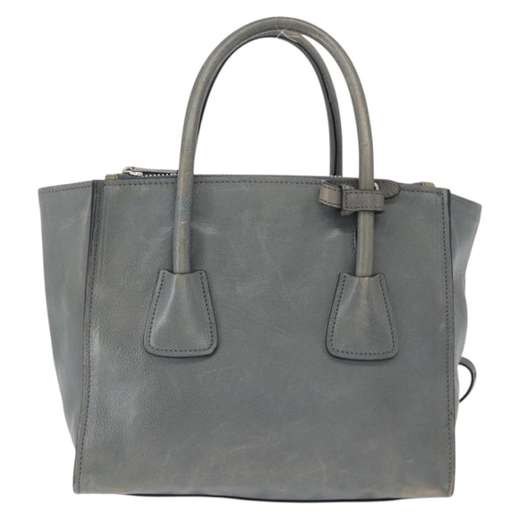 PRADA Hand Bag Safiano leather 2way Gray Silver Auth 162141