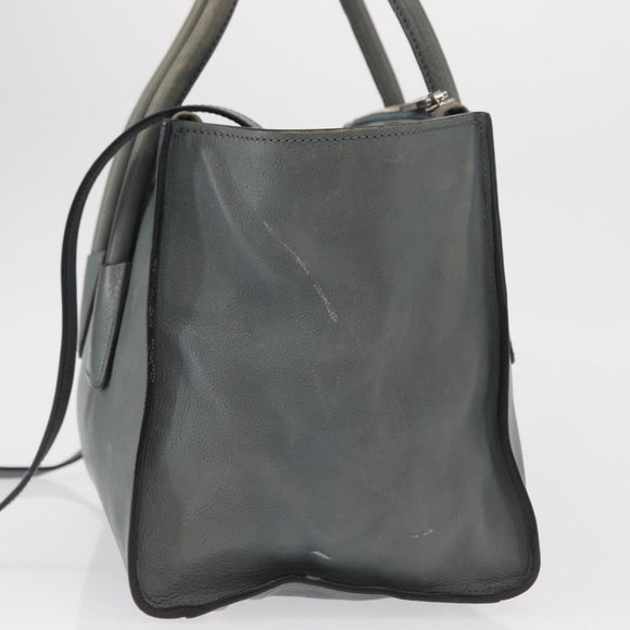 PRADA Hand Bag Safiano leather 2way Gray Silver Auth 162141