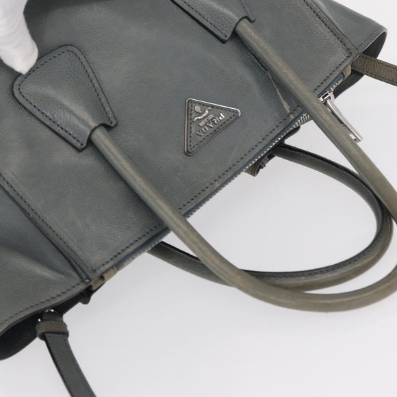 PRADA Hand Bag Safiano leather 2way Gray Silver Auth 162141