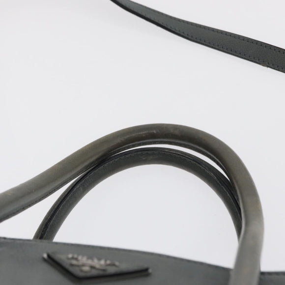 PRADA Hand Bag Safiano leather 2way Gray Silver Auth 162141