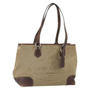 PRADA Tote Bag Canvas Beige Silver Auth 162142-1