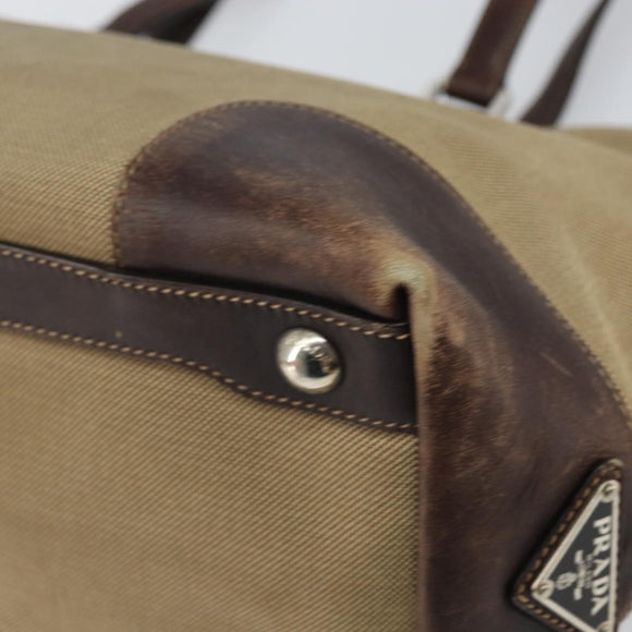 PRADA Tote Bag Canvas Beige Silver Auth 162142