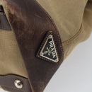 PRADA Tote Bag Canvas Beige Silver Auth 162142-14