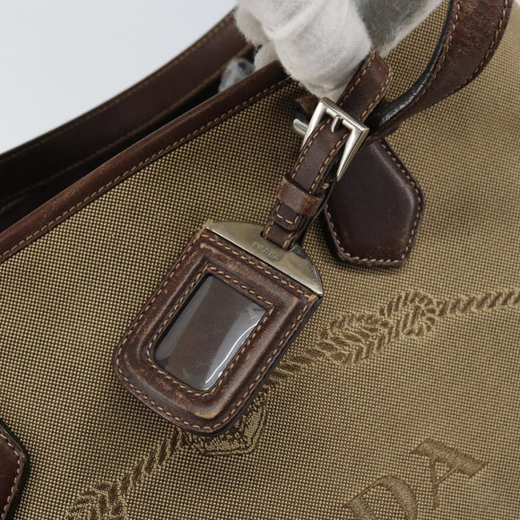 PRADA Tote Bag Canvas Beige Silver Auth 162142