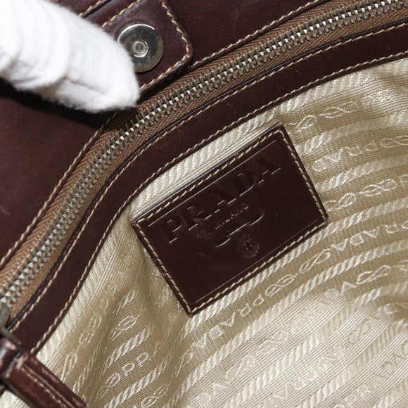 PRADA Tote Bag Canvas Beige Silver Auth 162142