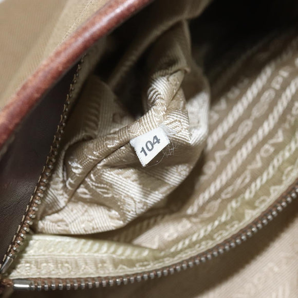 PRADA Tote Bag Canvas Beige Silver Auth 162142