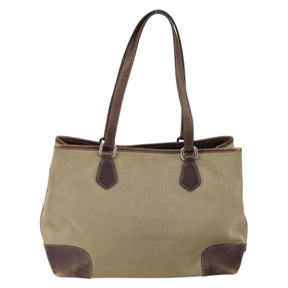 PRADA Tote Bag Canvas Beige Silver Auth 162142