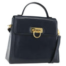 Salvatore Ferragamo Gancini Hand Bag Leather 2way Navy Gold Auth 162143-1