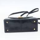 Salvatore Ferragamo Gancini Hand Bag Leather 2way Navy Gold Auth 162143-11