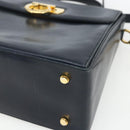 Salvatore Ferragamo Gancini Hand Bag Leather 2way Navy Gold Auth 162143-12