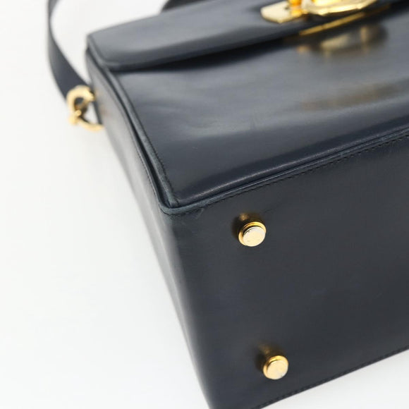 Salvatore Ferragamo Gancini Hand Bag Leather 2way Navy Gold Auth 162143