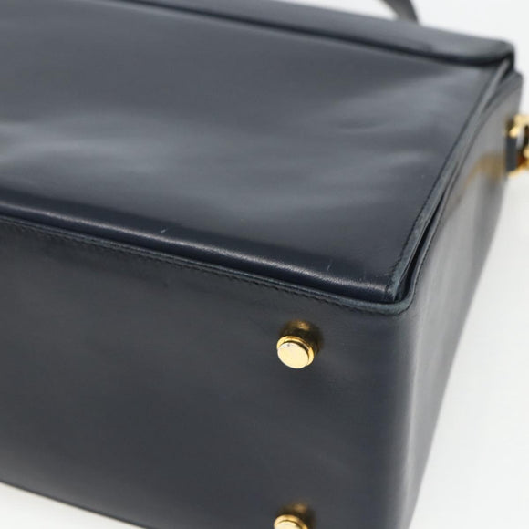 Salvatore Ferragamo Gancini Hand Bag Leather 2way Navy Gold Auth 162143