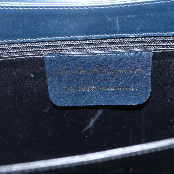 Salvatore Ferragamo Gancini Hand Bag Leather 2way Navy Gold Auth 162143