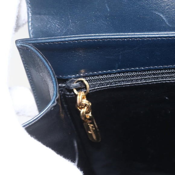 Salvatore Ferragamo Gancini Hand Bag Leather 2way Navy Gold Auth 162143