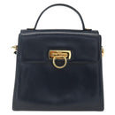 Salvatore Ferragamo Gancini Hand Bag Leather 2way Navy Gold Auth 162143-2