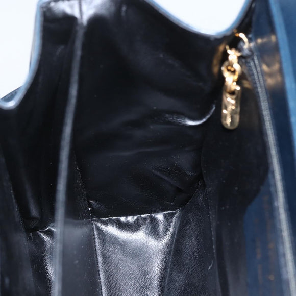 Salvatore Ferragamo Gancini Hand Bag Leather 2way Navy Gold Auth 162143