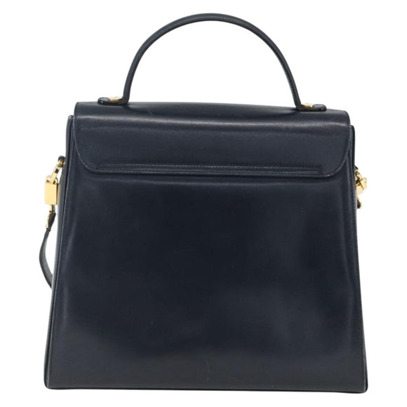 Salvatore Ferragamo Gancini Hand Bag Leather 2way Navy Gold Auth 162143