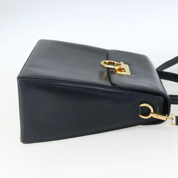 Salvatore Ferragamo Gancini Hand Bag Leather 2way Navy Gold Auth 162143