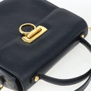 Salvatore Ferragamo Gancini Hand Bag Leather 2way Navy Gold Auth 162143-6