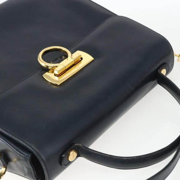 Salvatore Ferragamo Gancini Hand Bag Leather 2way Navy Gold Auth 162143