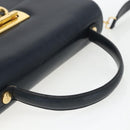 Salvatore Ferragamo Gancini Hand Bag Leather 2way Navy Gold Auth 162143-7