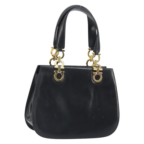 Salvatore Ferragamo Gancini Hand Bag Leather Black Gold Auth 162144