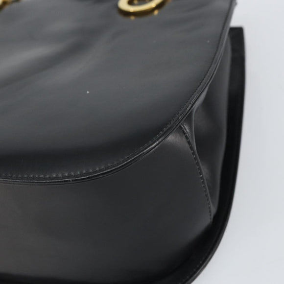 Salvatore Ferragamo Gancini Hand Bag Leather Black Gold Auth 162144