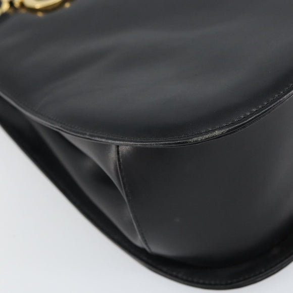 Salvatore Ferragamo Gancini Hand Bag Leather Black Gold Auth 162144