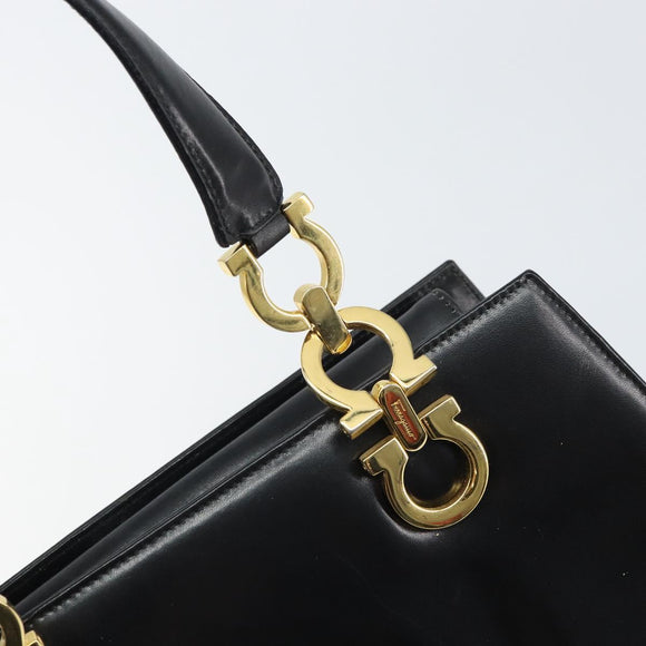 Salvatore Ferragamo Gancini Hand Bag Leather Black Gold Auth 162144