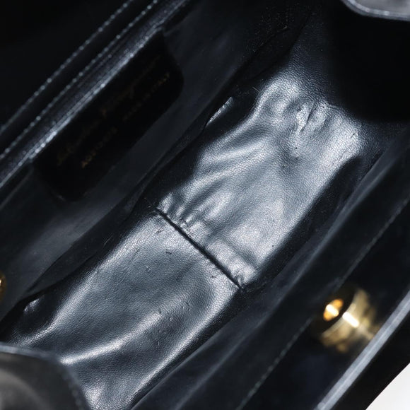 Salvatore Ferragamo Gancini Hand Bag Leather Black Gold Auth 162144