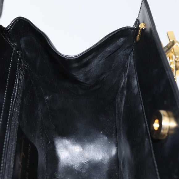 Salvatore Ferragamo Gancini Hand Bag Leather Black Gold Auth 162144