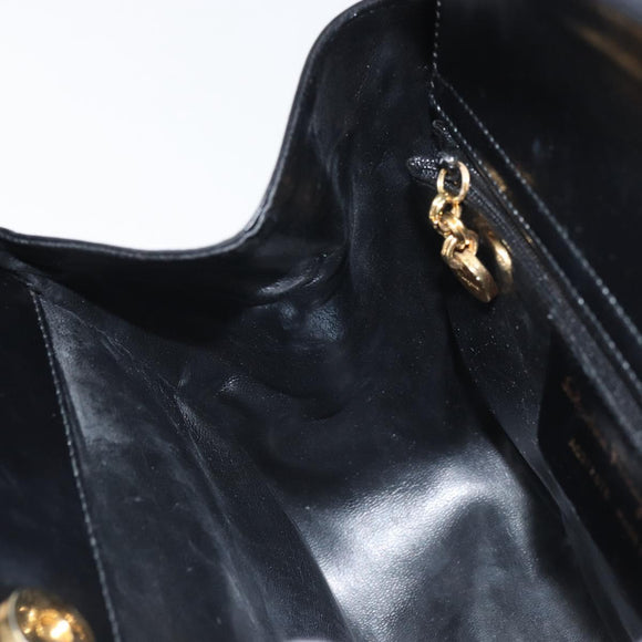 Salvatore Ferragamo Gancini Hand Bag Leather Black Gold Auth 162144