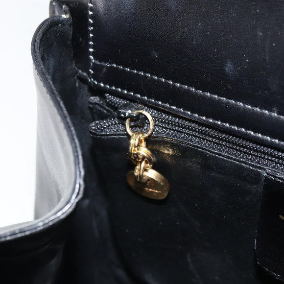 Salvatore Ferragamo Gancini Hand Bag Leather Black Gold Auth 162144