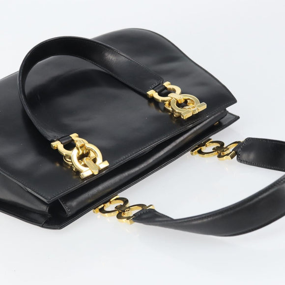 Salvatore Ferragamo Gancini Hand Bag Leather Black Gold Auth 162144