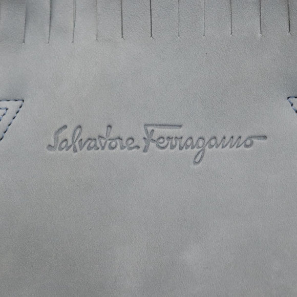 Salvatore Ferragamo Tote Bag Suede Blue Silver Auth 162145