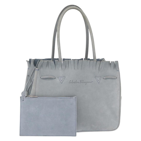 Salvatore Ferragamo Tote Bag Suede Blue Silver Auth 162145