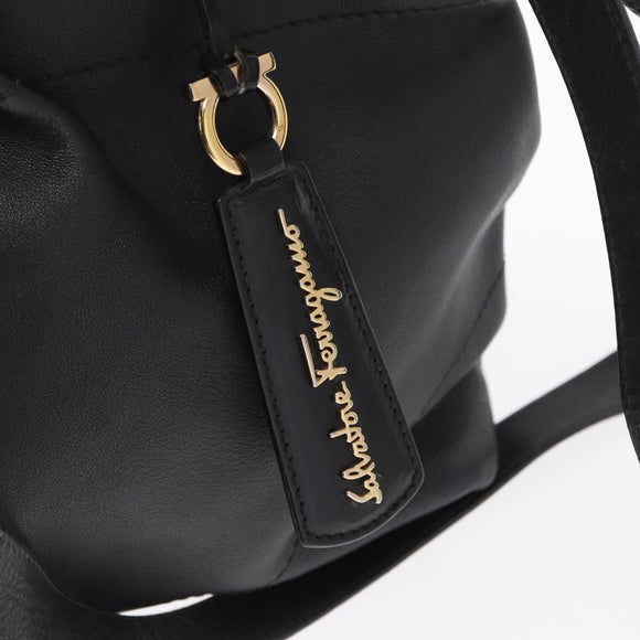 Salvatore Ferragamo Gancini Tote Bag Leather 2way Black Gold Auth 162147