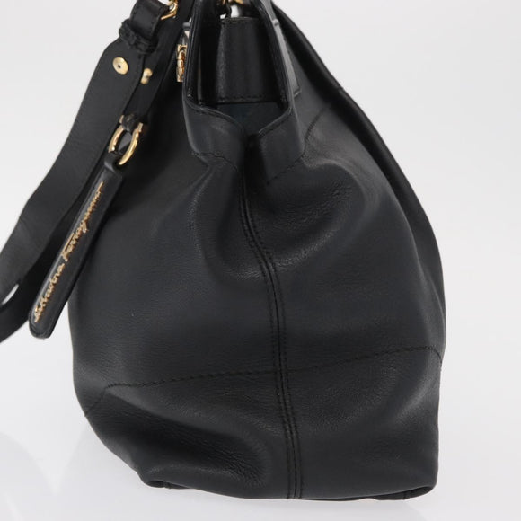 Salvatore Ferragamo Gancini Tote Bag Leather 2way Black Gold Auth 162147