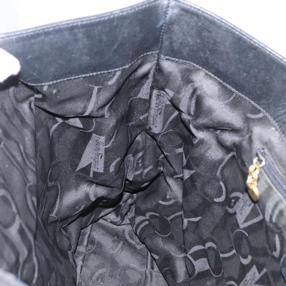 Salvatore Ferragamo Vala Tote Bag Canvas Black Gold Auth 162149
