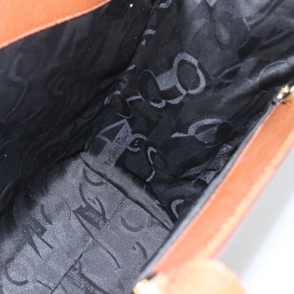 Salvatore Ferragamo Vala Tote Bag Leather Brown Gold Auth 162150