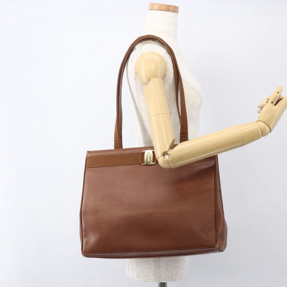 Salvatore Ferragamo Vala Tote Bag Leather Brown Gold Auth 162150