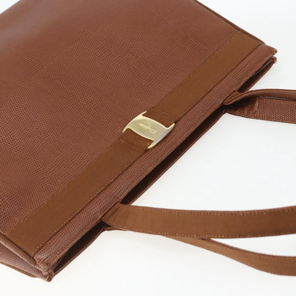 Salvatore Ferragamo Vala Tote Bag Leather Brown Gold Auth 162150