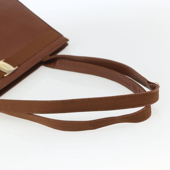 Salvatore Ferragamo Vala Tote Bag Leather Brown Gold Auth 162150