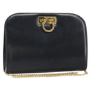 Salvatore Ferragamo Gancini Chain Shoulder Bag Leather Black Gold Auth 162153-1