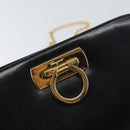 Salvatore Ferragamo Gancini Chain Shoulder Bag Leather Black Gold Auth 162153-14